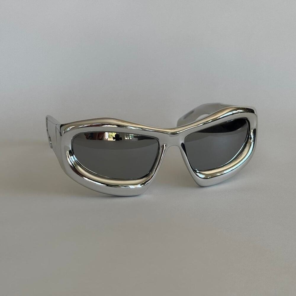 Y2K Silver Black Bubbly Round Rave Sunglasses Unisex Festival UVA UVB